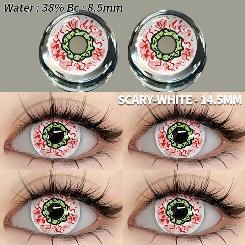 EYESHARE 2 Stück Cosplay farbige Kontaktlinsen Crazy White Kontaktlinsen Anime Black Eye Linsen Halloween Beauty Makeup Lens