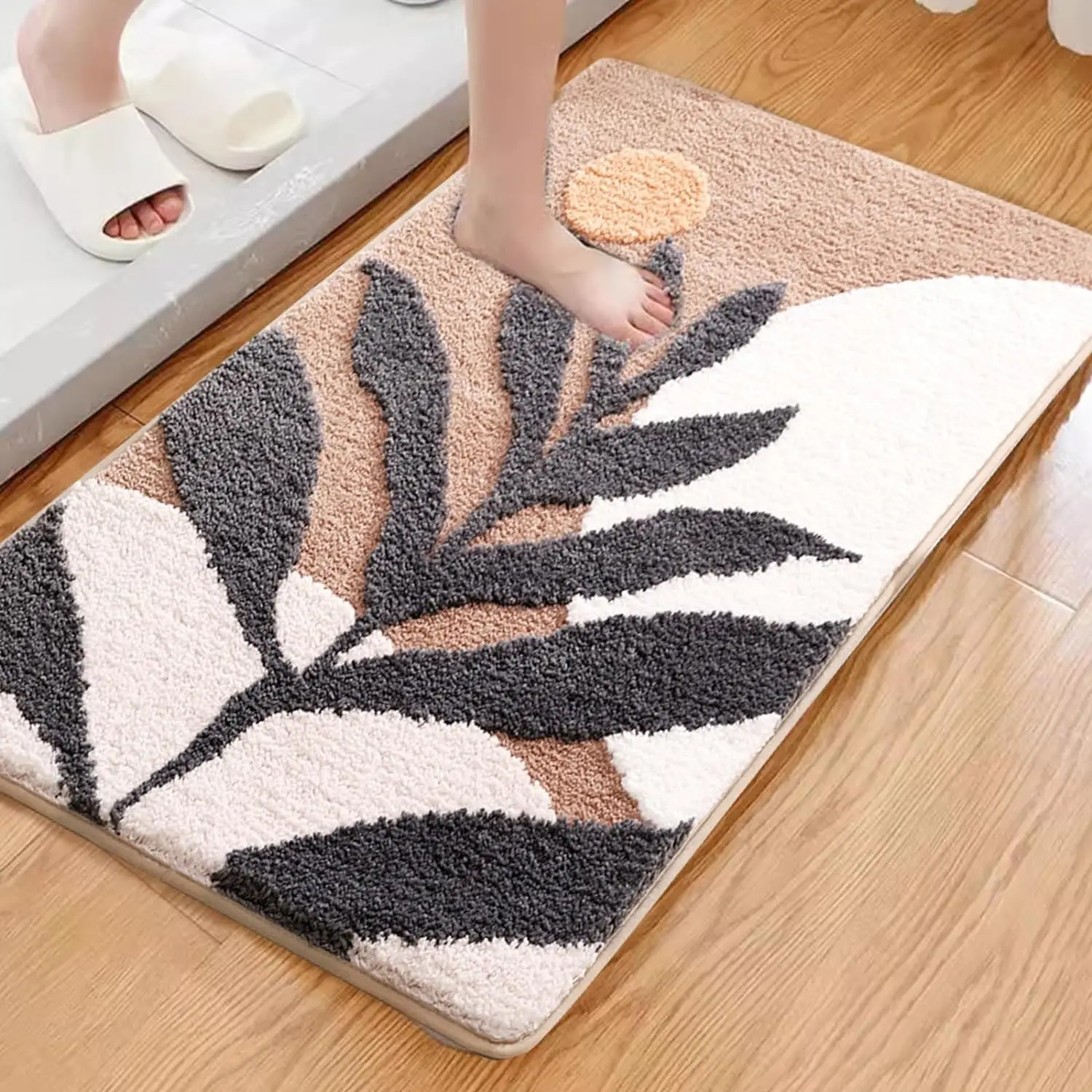 Boho Plant Abstract Art Bath Mat 40x60cm 50x80cm - Colorful Washable Shaggy Microfiber Rug Water Absorbent Flocking Bathroom Rug