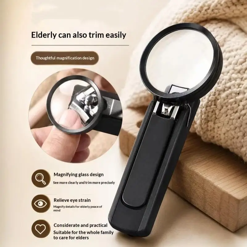 1pcs Stainless Steel Nail Clipper With Magnifying Glass - Anti-Splash Design, Ergonomic Comfort Grip For Elderly Precise Cuttin
