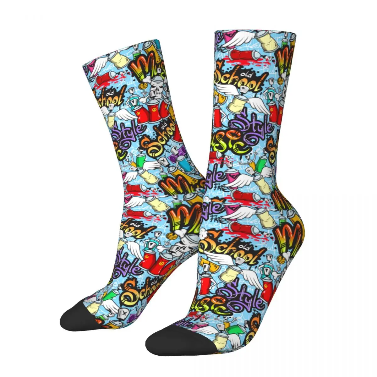 

Funny Old School Graffitti Pattern Football Socks Polyester Crew Socks for Unisex