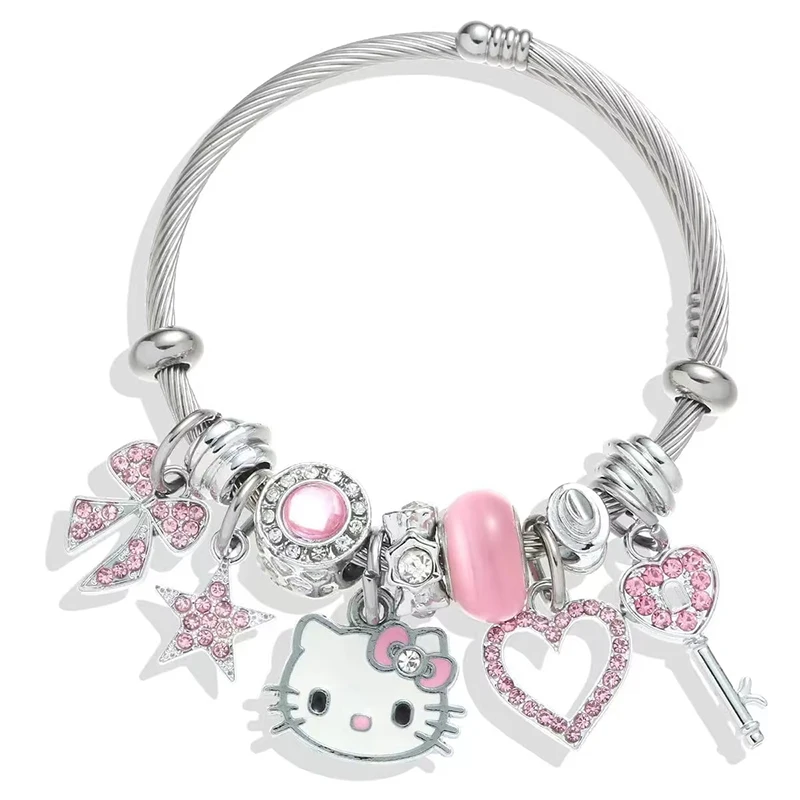 Hello Kitty Bracelet Women Charm Bracelets Cartoon Stainless Steel Bangle Bracelet Birthday Christmas Jewelry Gift for Girls