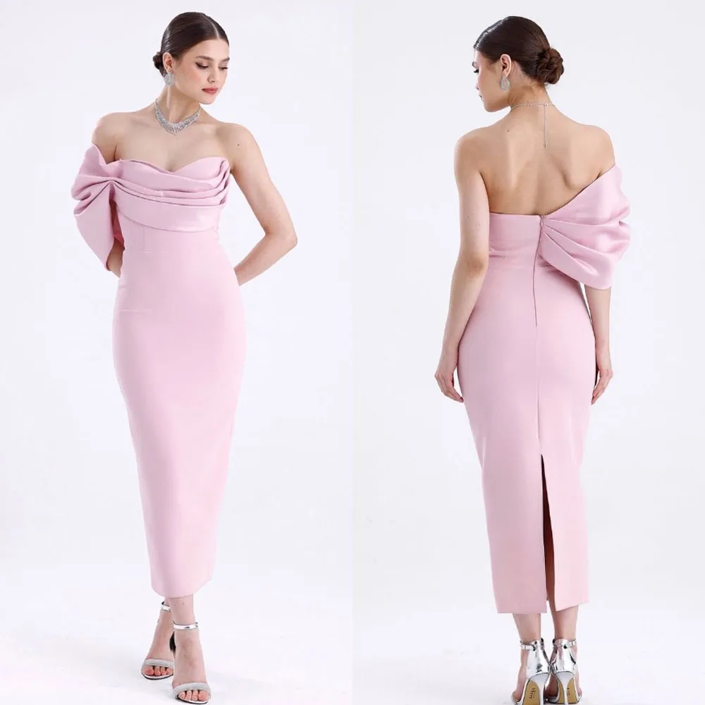 

Customized High Quality Sweetheart One Shoulder Split Ankle Length Wrinkle Backless A-line Vestidos De Graduación فساتين سهره