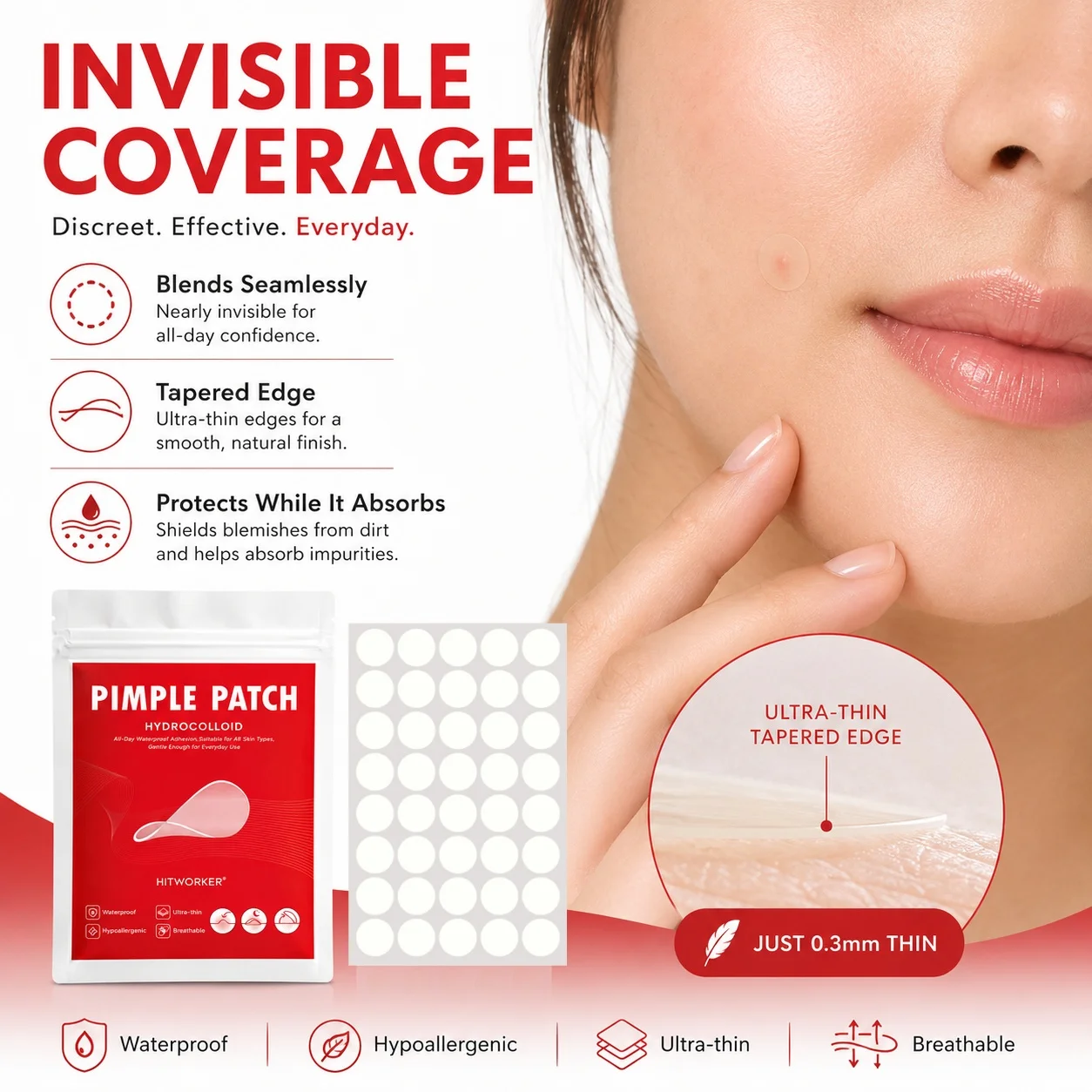 240Pcs Hydrocolloid Acne Pimple Patches, Ultra Thin Invisible Blemish Stickers, Oil Absorbing Spot Covers for Facial Care