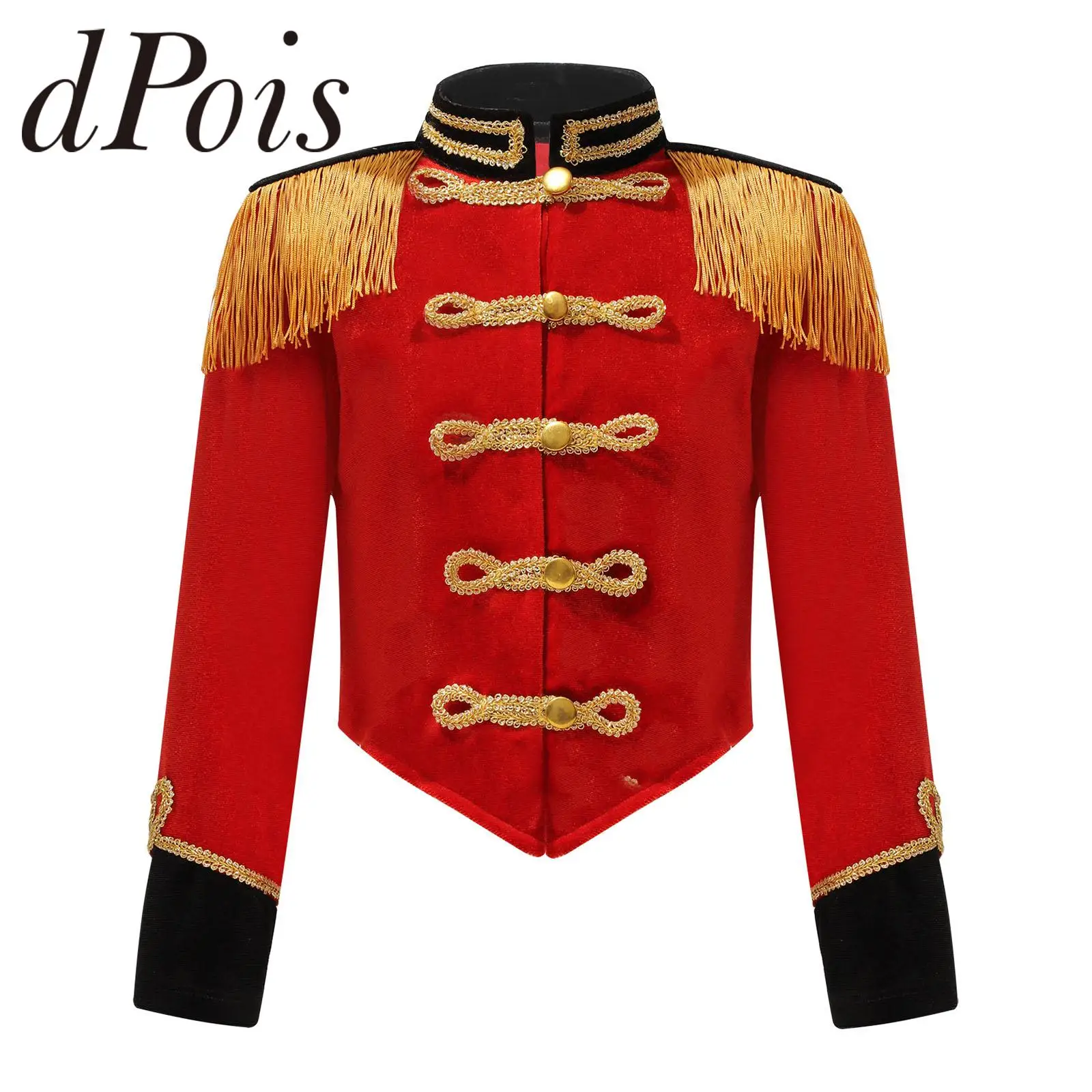 

Kids Girls Circus Ringmaster Cosplay Costume Royal Honor Guard Jacket Party Uniform Drum Trumpet Tops Fringe Tassel Epaulet Coat