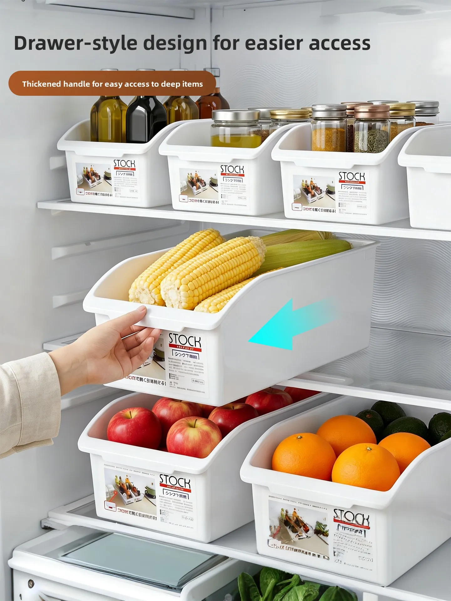 Transparent Drawer Style Refrigerator Storage Box Kitchen Freezer Egg Container Food Grade Preservation Divided Box Organizer