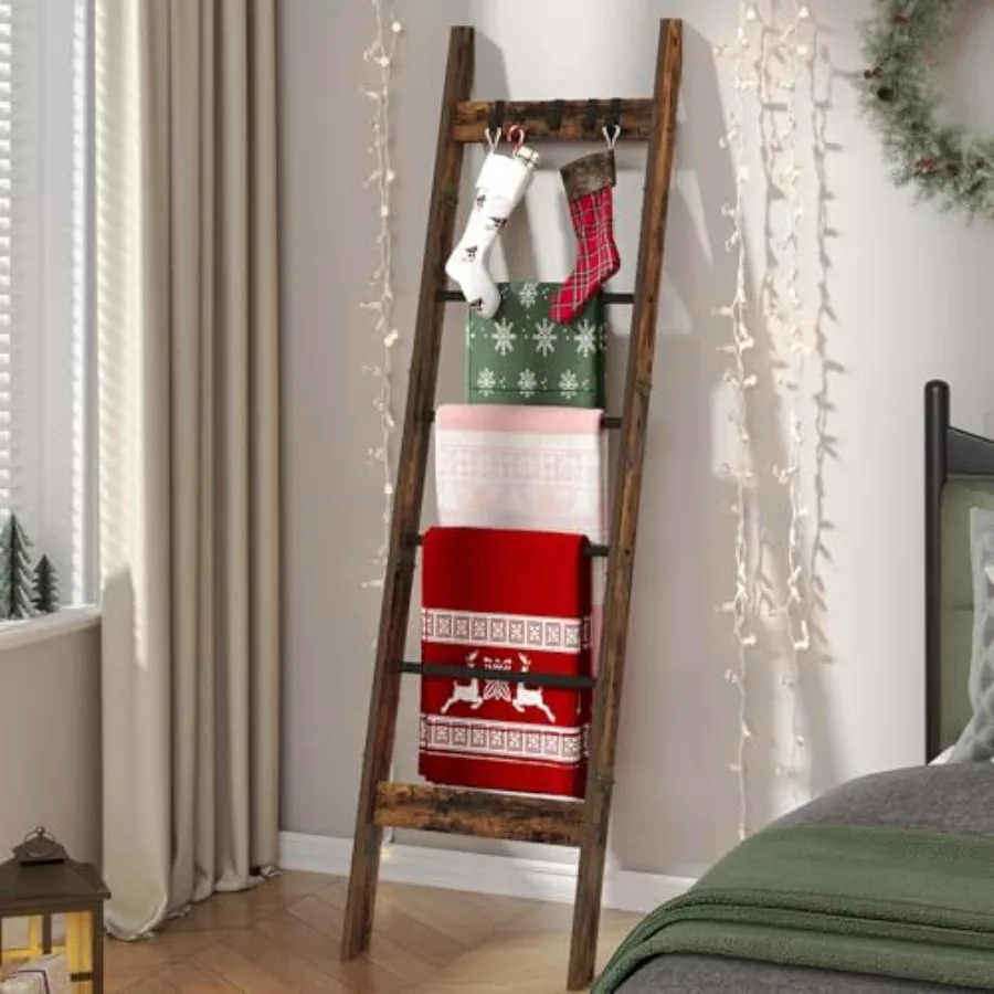 

Декоративная лестница-стеллаж для одеял и пледов в гостиную, с 4 съемными крючками, в стиле фермерского дома, органайзер-полка для спальни