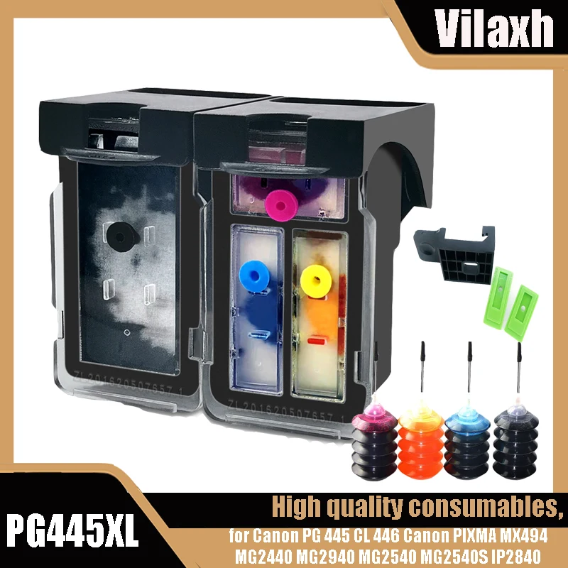 Vilaxh PG445 CL446 PG-445 CL-446 XL Cartuccia d\'inchiostro per Canon PG 445 CL 446 Canon PIXMA MX494 MG2440 MG2940 MG2540 MG2540S IP2840