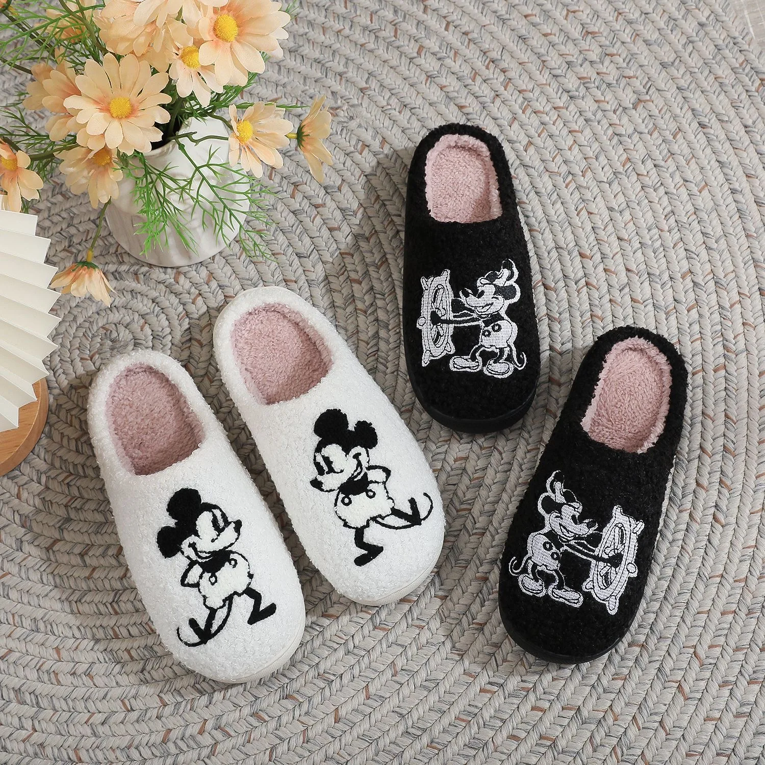 

Женские милые хлопковые тапочки принцессы Диснея с Микки Маусом, нескользящая спортивная обувь с мягкой подошвой для девочки, подарок
