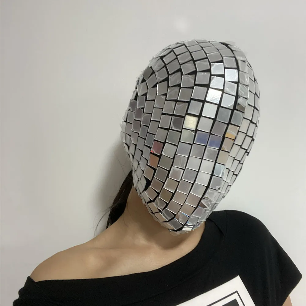 قناع مرآة فضية للهالوين أغطية الرأس التأثيرية للرجال والنساء ملحقات المسرح كرنفال حفلة الهذيان لعب الأدوار دعامة المهرجان #2