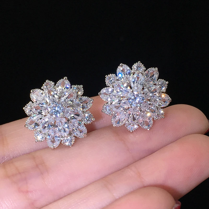 2024 New Luxury Flower Earrings for Women Silver Color Korean Anniversary Gift Jewelry Wholesale Valentine's Day E5614