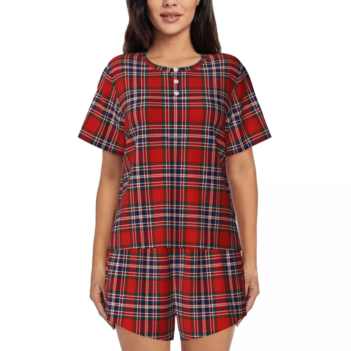 

Retro Plaid Pajamas Red And Black Short Sleeve Elegant Pajama Sets 2 Pieces Aesthetic Summer Graphic Nightwear Gift
