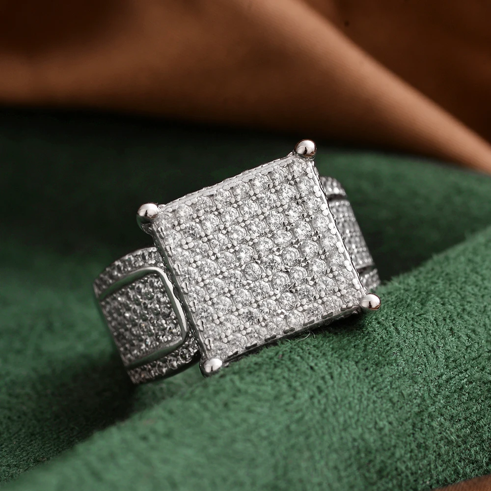 

Кольцо из стерлингового серебра 925 пробы, квадратное роскошное супер сверкающее кольцо с бриллиантами, преувеличенное полое кольцо, подходящее для повседневного ношения
