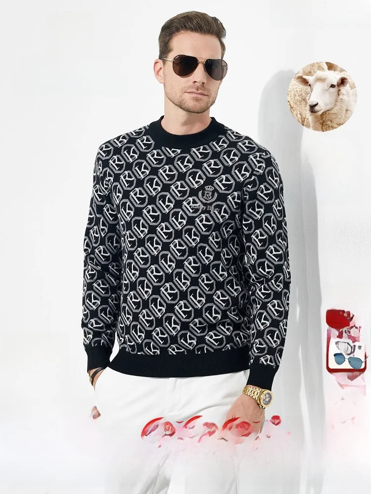 

Raidy Boer Men's Knitted Sweater Embroidered Pattern Wool Blend Busin Casual Sle Long Sve f High Collar Autumn Wear