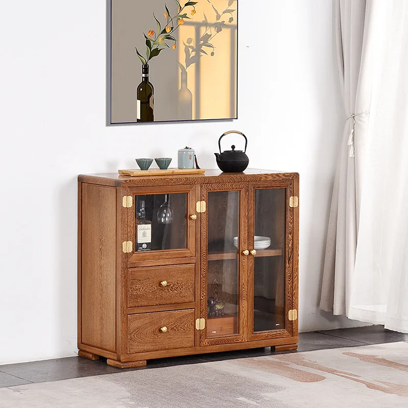 Armário de vinho de vidro chinês de madeira maciça