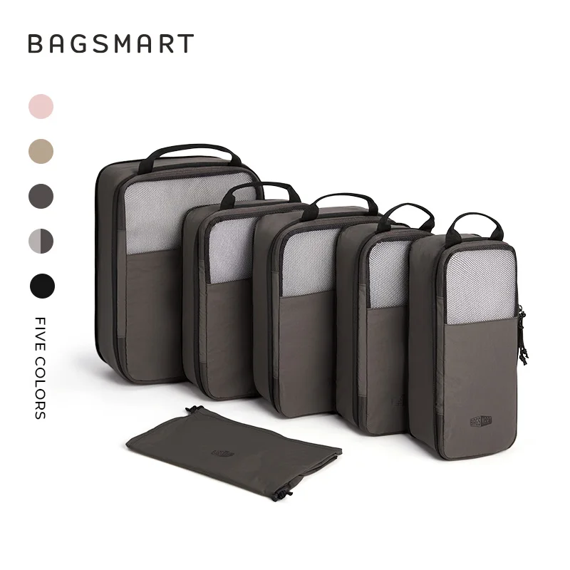 BAGSMART 6PC Compression Packing Cubes Large Capacity Travel Storage Bag Portable Luggage Organizers for Clothes