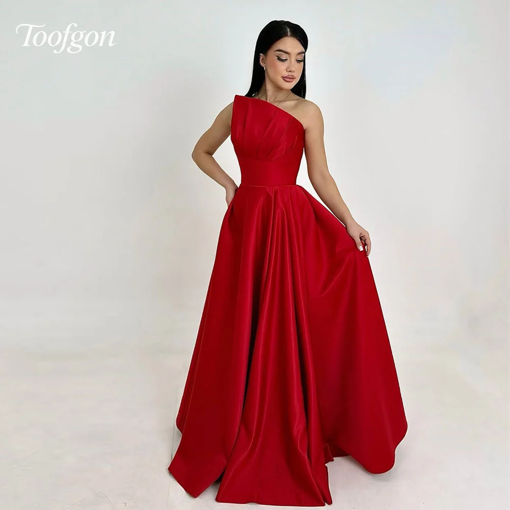 

Toofgon Scalloped Satin A Line Evening Dresses Prom Gowns Customized Sleeveless Backless Special Occasion Formal Party Dress