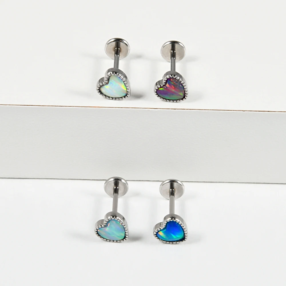 1PC Stainless Steel Opal Heart Labret Lip Stud Push In Helix Ear Cartilage Tragus Helix Earring Daith Piercing Jewelry 20&16G image 5