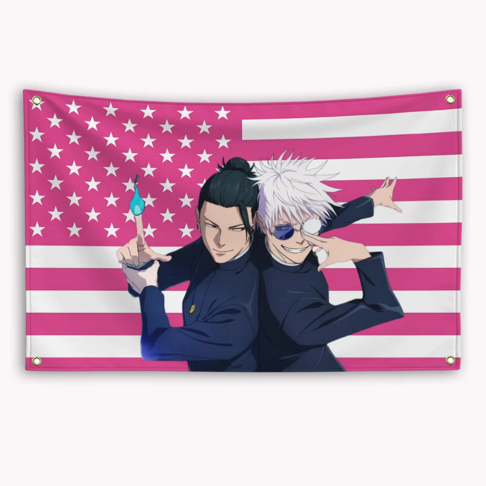 Jujutsu Kaisen Gojo Satoru Pink American Flag Banner Decoration Garage Flags Decorative Home Objects Outdoor Decor Tapestry Hang