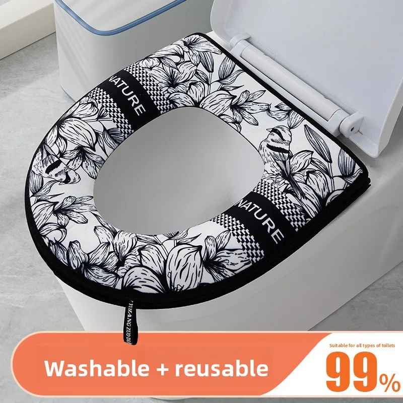 Anti Slip Universal Waterproof Thickened Toilet Seat Cover with Cartoon Antique Heat Transfer Pattern Simple Sticker for Home