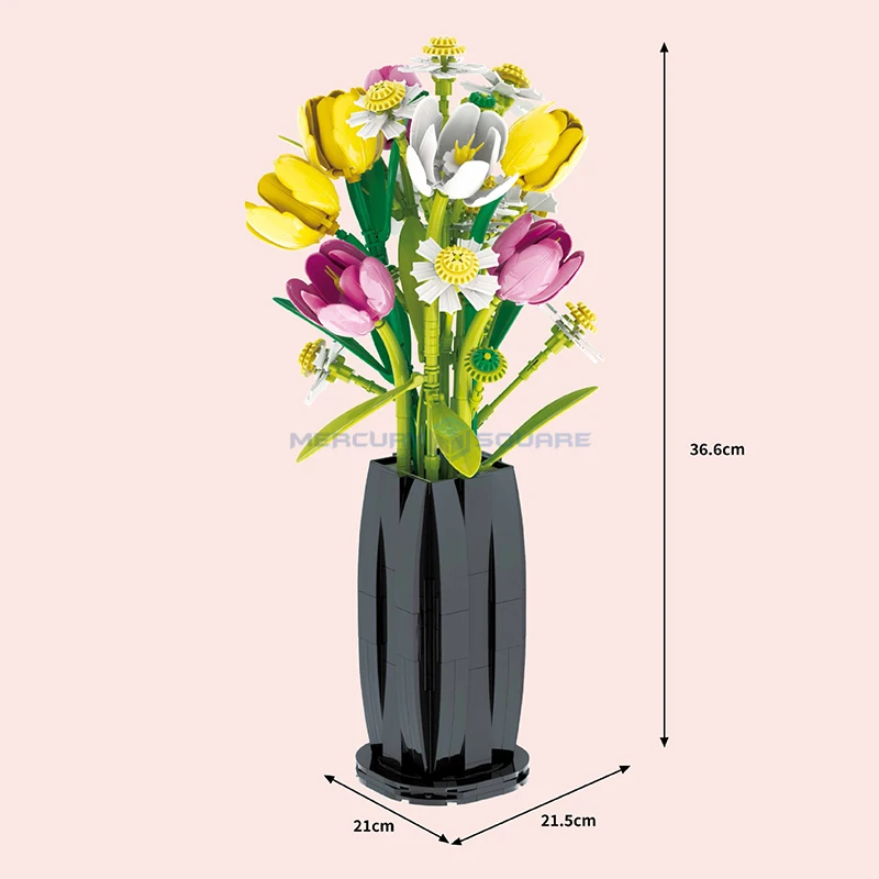 Tulips Vase Colorful Flower Potted Model Building Blocks MOC 33802 Home Decor Plant Collection Bricks Ideas DIY Toy Gift Girls