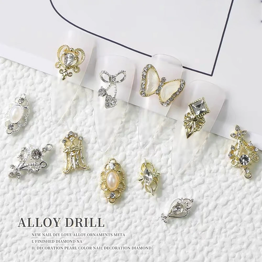 10pcs Luxurious Zircon Alloy Nail Decoration 3D Silver Gold Bow，butterfly，Nail Art Charm DIY Christmas & New Year Nail Supplies