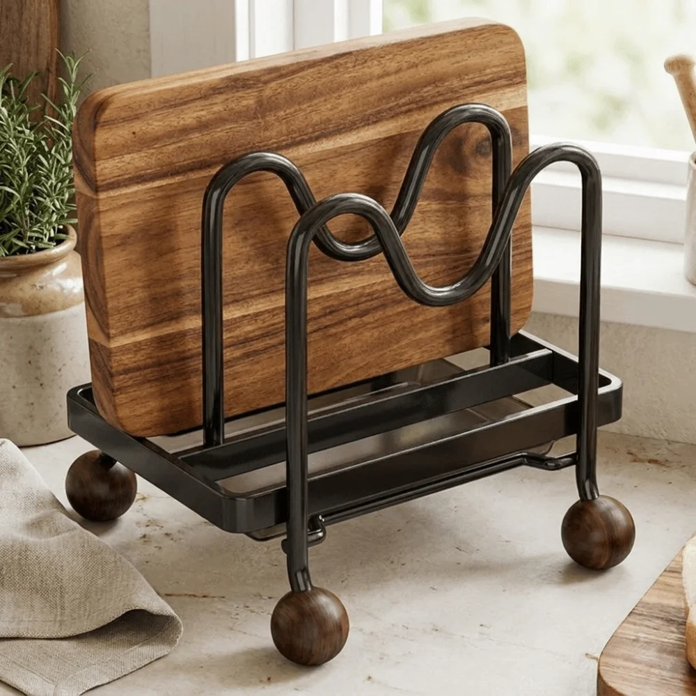Vintage-Style Cutting Board Storage Rack Multi-Layer Breathable Chopping Board Organizer Space Saving Vertical