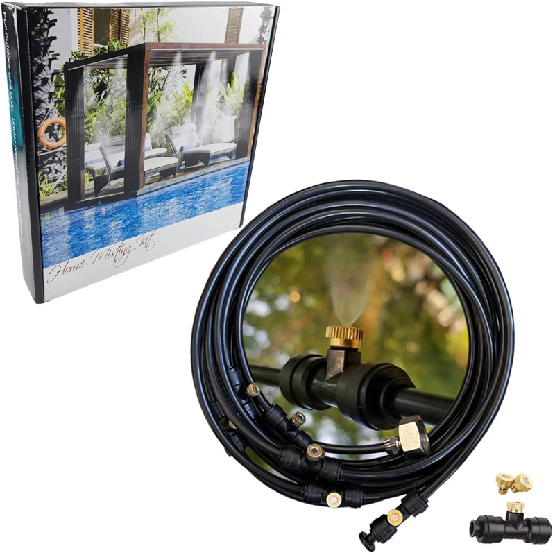 

Misting Cooling System Water Irrigation Fan Misting Mister Kit 66FT (20M) Misting Line 20 Brass Mist Nozzles 3/4'' Adapter