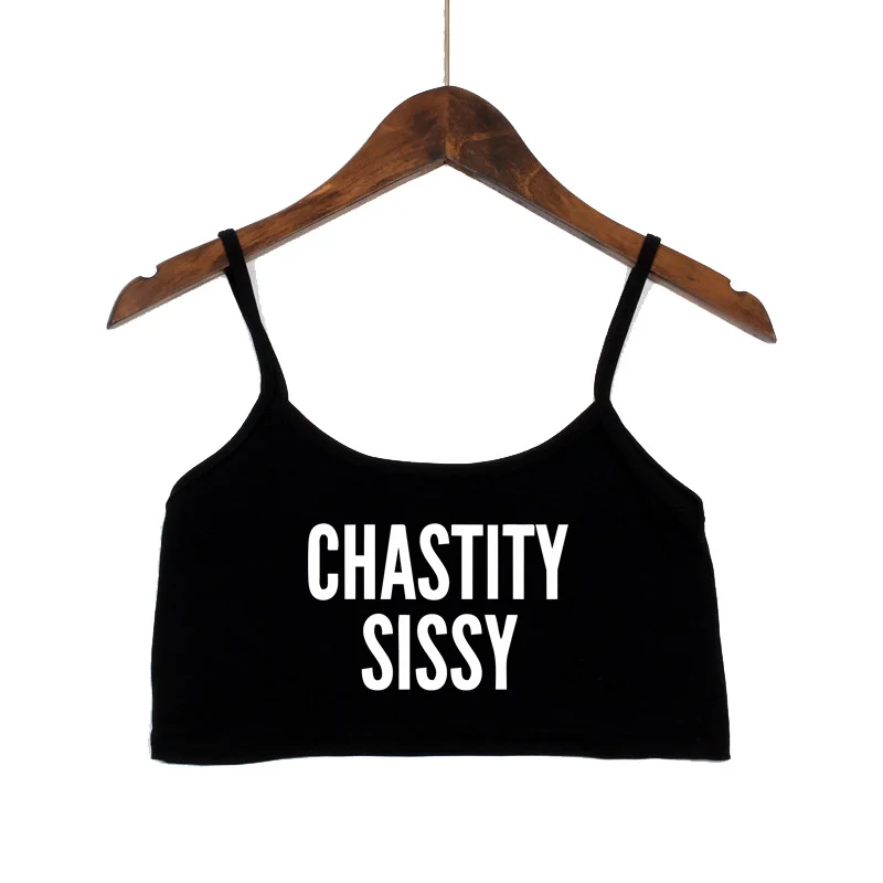 SISSY IN CHASTITY Letters Summer Women\'s Crop Top Sexy Elastic Cotton Camis Sleeveless Short Tank Top Bar Hot Tops for Women