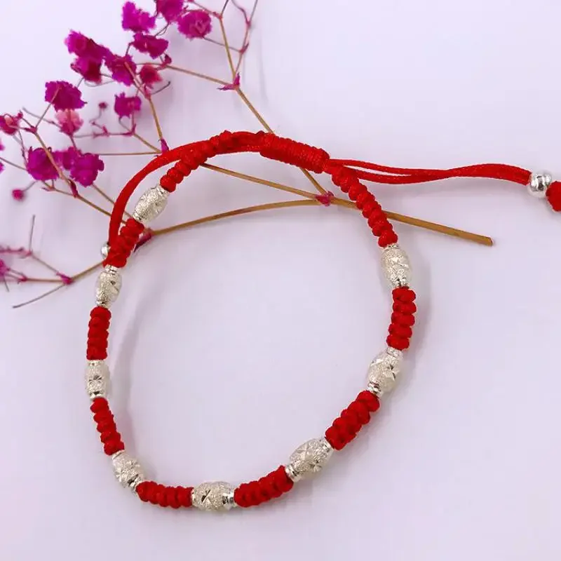 Handmade 925 Sterling Silver Beads Red Rope Bracelets Cord String Braided Friendship Lucky Bangle For Women Men Couple Lover