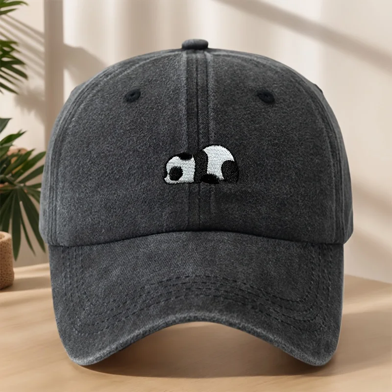 

Cute Panda Embroidery Baseball Cap Classic Washed Retro Duckbill Hat Soft Comfortable Sweat-Absorbent And Breathable Hat Persona