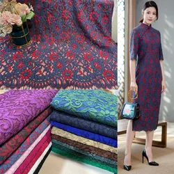 Lace Fabric Heavy Press Yarn By The 1.5 Meters for Dresses Clothes Sewing White Blue Hollowed-out Three-dimensional Plain Cloth