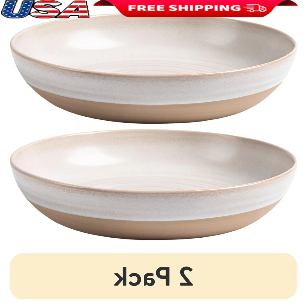 

2 Pack Stoneware Round Dinner Bowl 9 Inch Dishwasher Microwave Safe Rustic Serving Bowl Unique Hand-Thrown Design Culinary