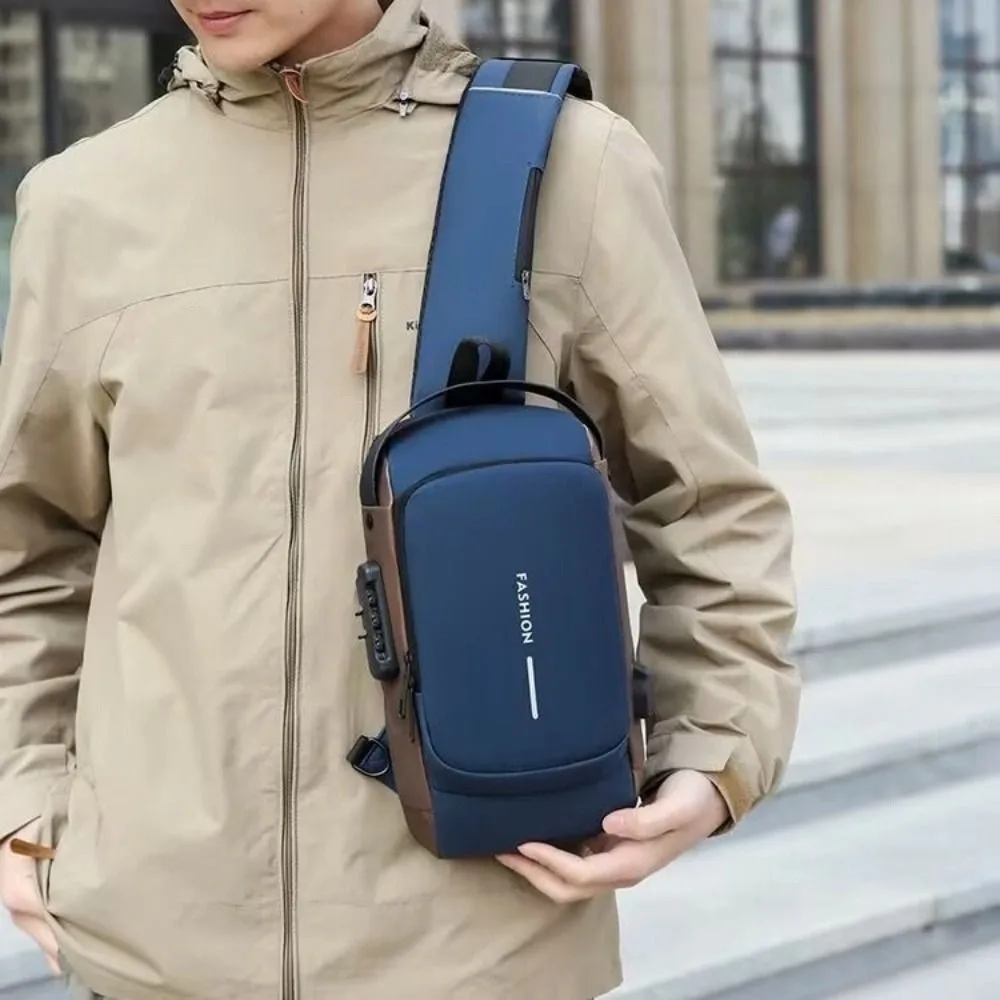 

Anti-theft Men's Chest Bag Password Lock Water Proof Male Multifuctional Shoulder Bag Large Capacity USB Charging Port