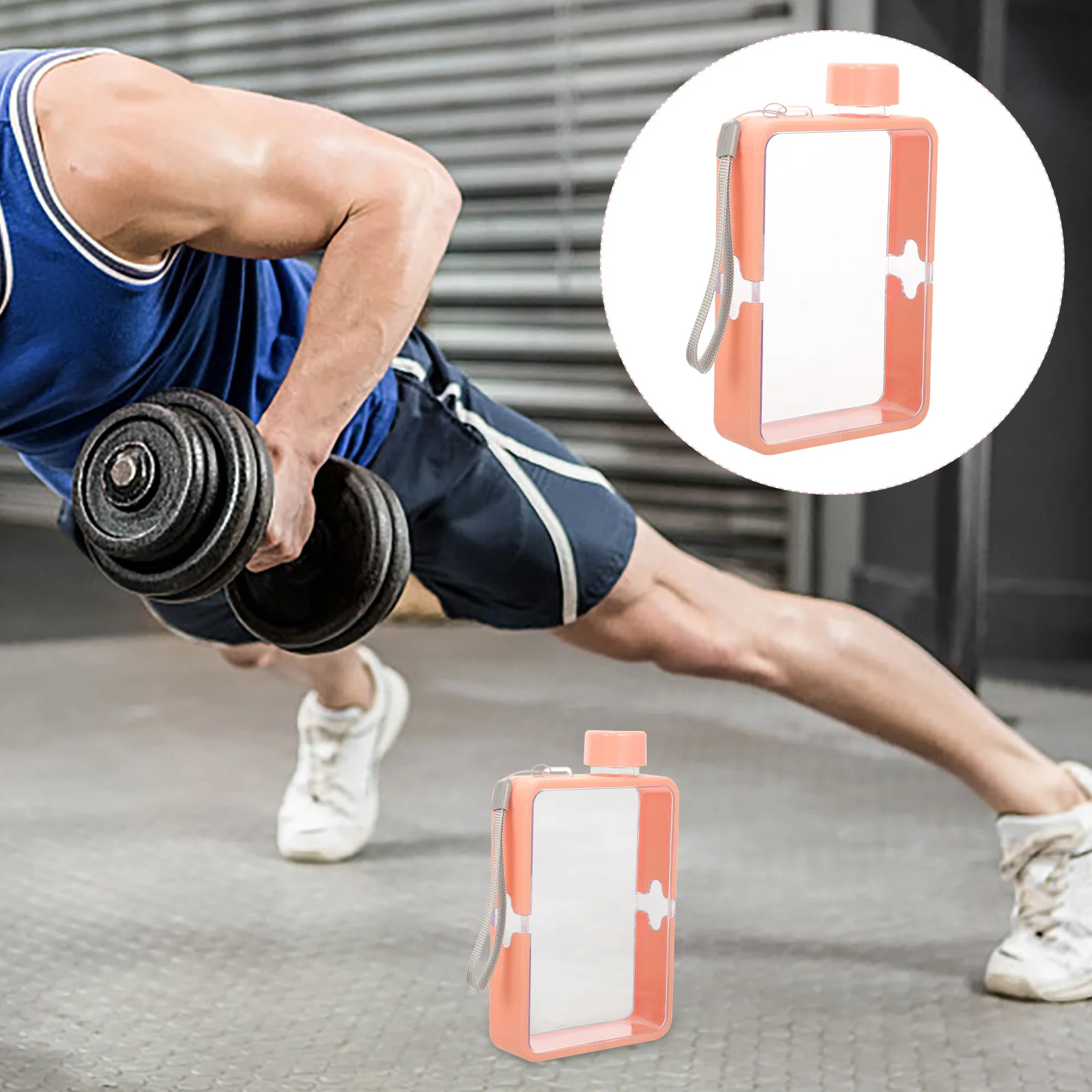 

Flat Water Bottle Square Mouth Spiral Cap Matte Finish for Tea Soup Reusable Travel Gym Kitchen Bar