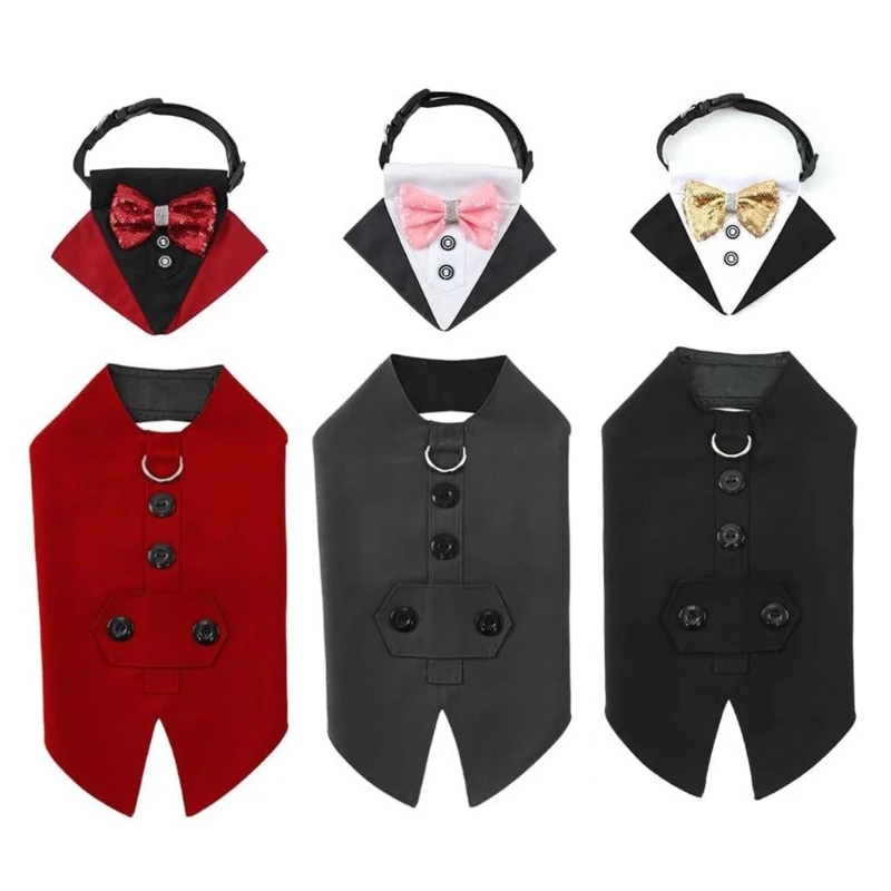 Durability Dog Suit Elegant Canine Apparel Regulable Dog Tuxedo Butterfly Shirt Outfit for Special Occasions