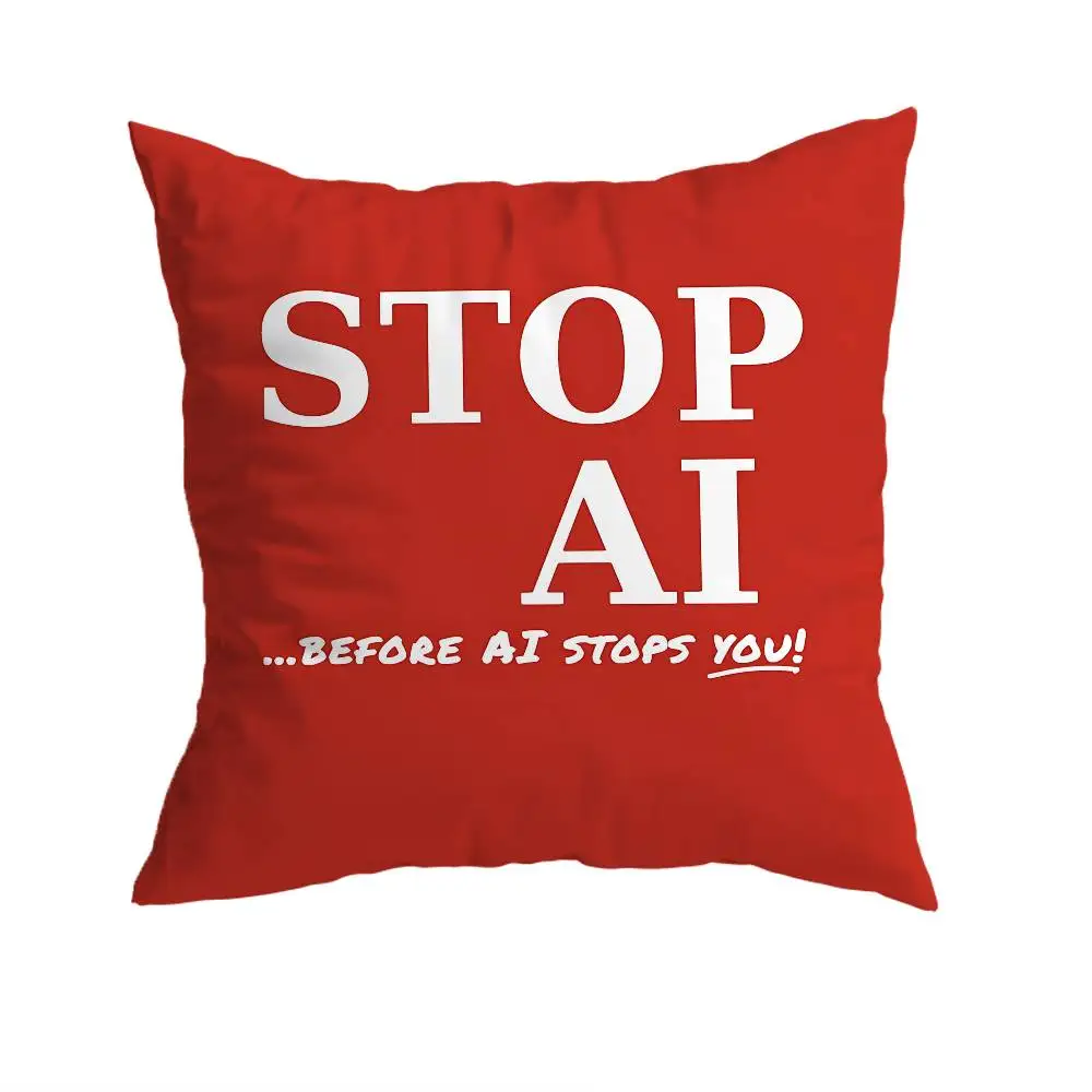 STOP AI Against AI  Pillow Case Square Double-Sided Printing Short Plush Sofa Cushion Cover Bedroom Bedside Pillow