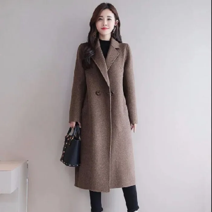 Fashion Woolen topcoat women\' new autumn and winter medium length woolen Korean Solid color loose woolen coat 5 colors available