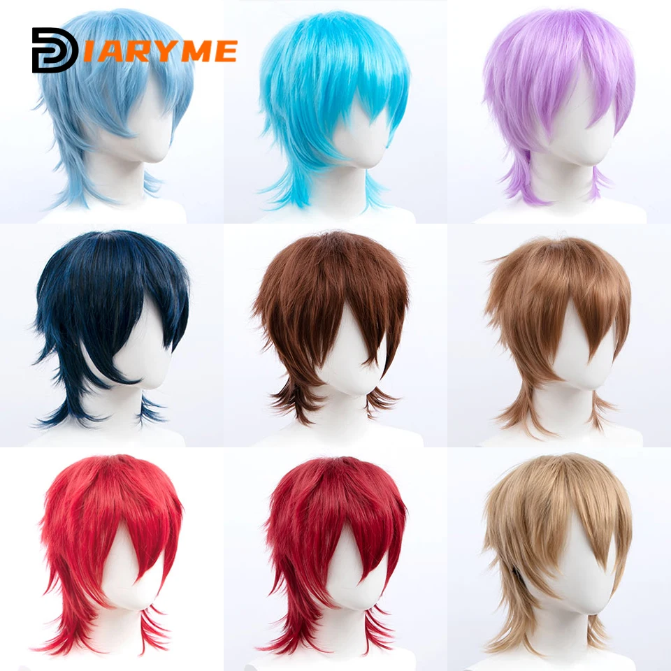 Synthetic Black Red Pink Short Straight Hair For Boy Party Heat Resistant Fake Hair Mullet Fish Head Type Men Cosplay Wigs