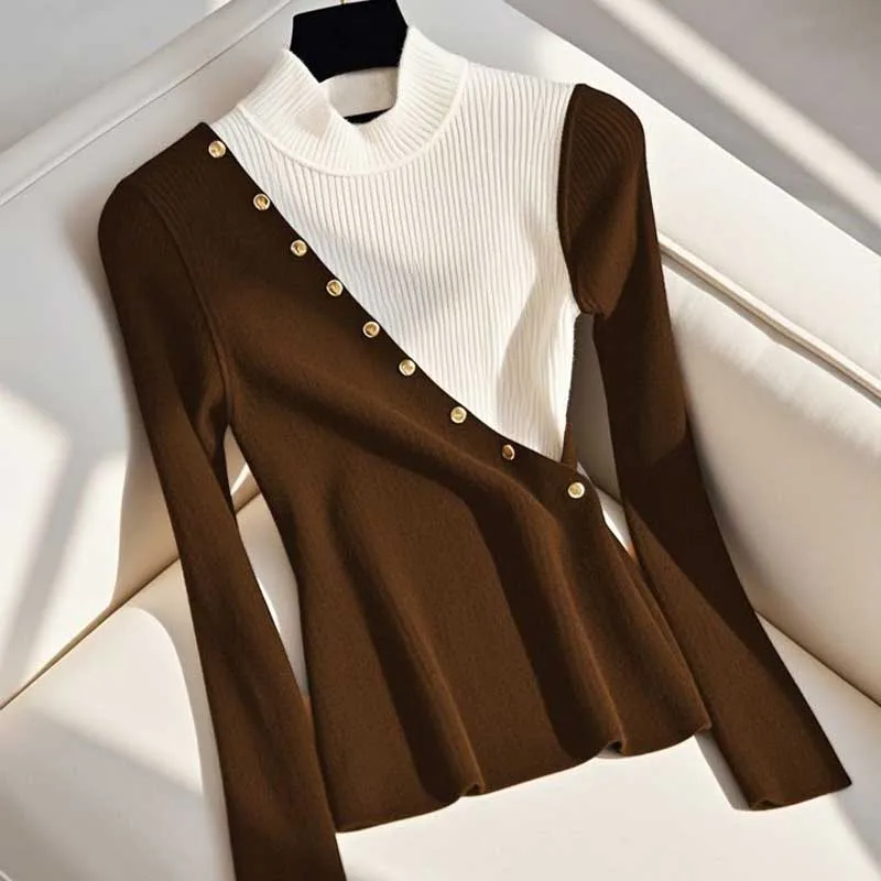 Women's Temperament Elegant Knitted Pullovers Autumn Winter New Fashion Chic Sweaters Vintage Elastic Slim Pullovers