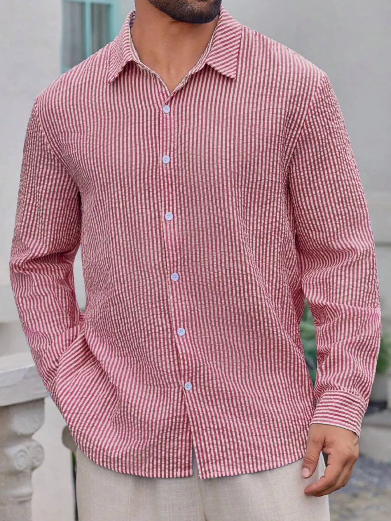 Herren Langarm-Streifenhemd mit Lockerem Schnitt Stilvolle Bequeme Freizeitkleidung für Alle Jahreszeiten Ideal für Outdoor-Aktivitäten – Detail 33
