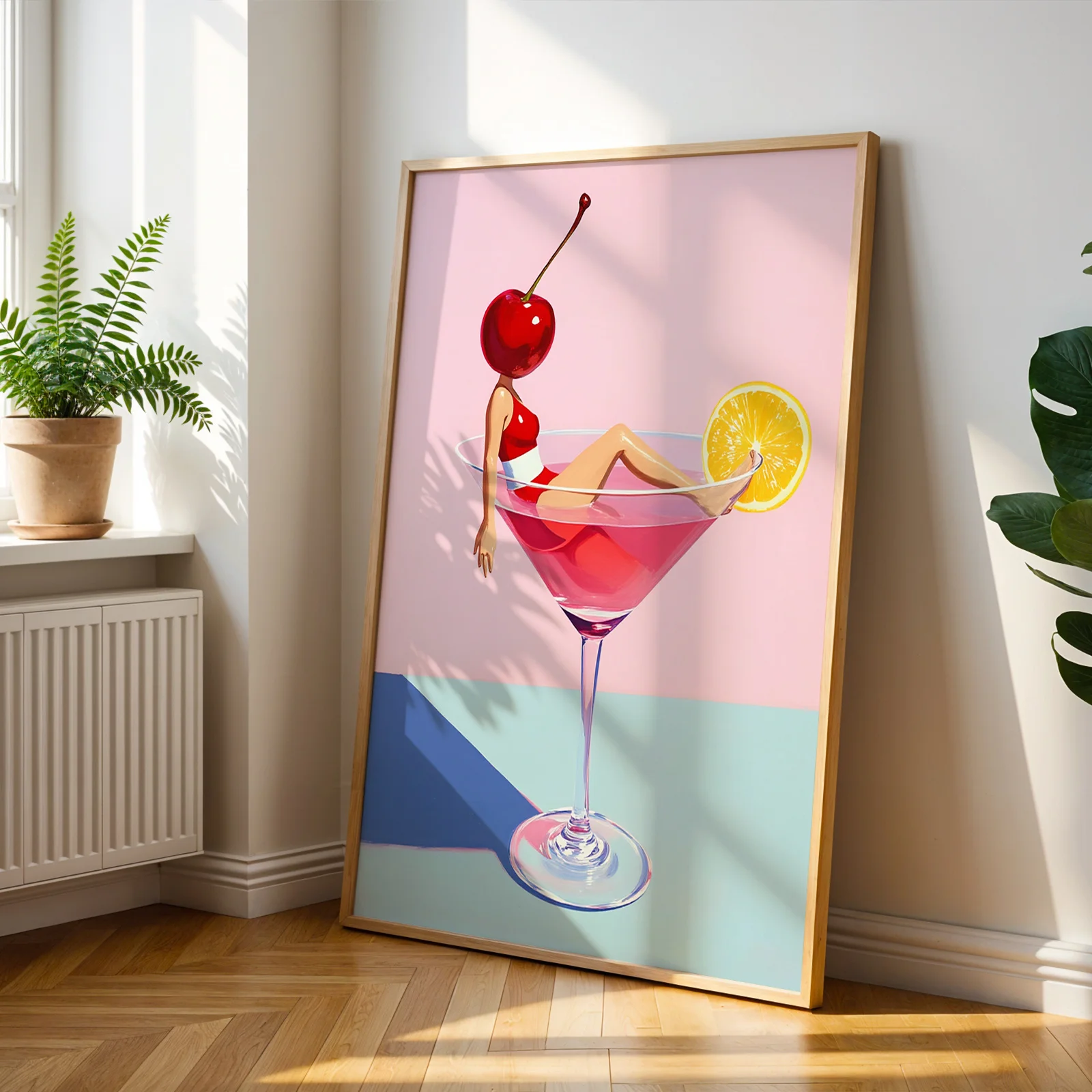 Wall Art, Plant Posters, Pink Martini Art Prints, Academic-style Beverage Canvas, Home Decoration, Living Room Aesthetic Design
