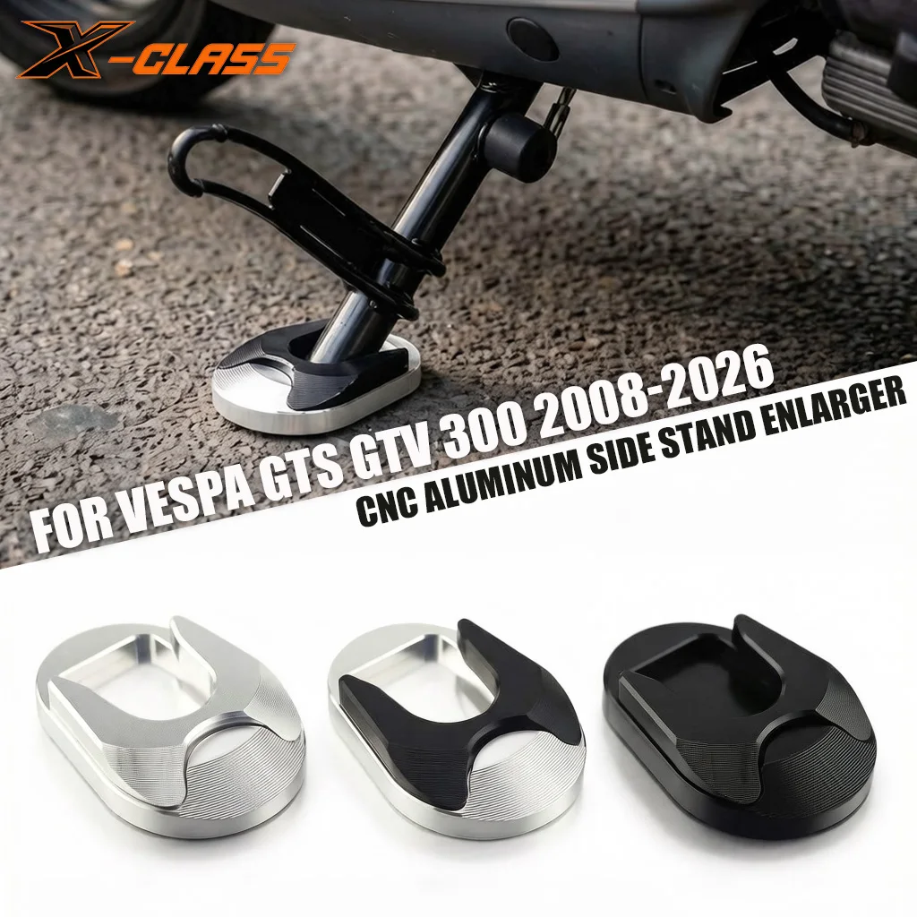 For Vespa GTS GTV 300 2008-2026 Scooter CNC Aluminum Side Stand Extension Pad Kickstand Enlarger Foot Base Plate Accessories