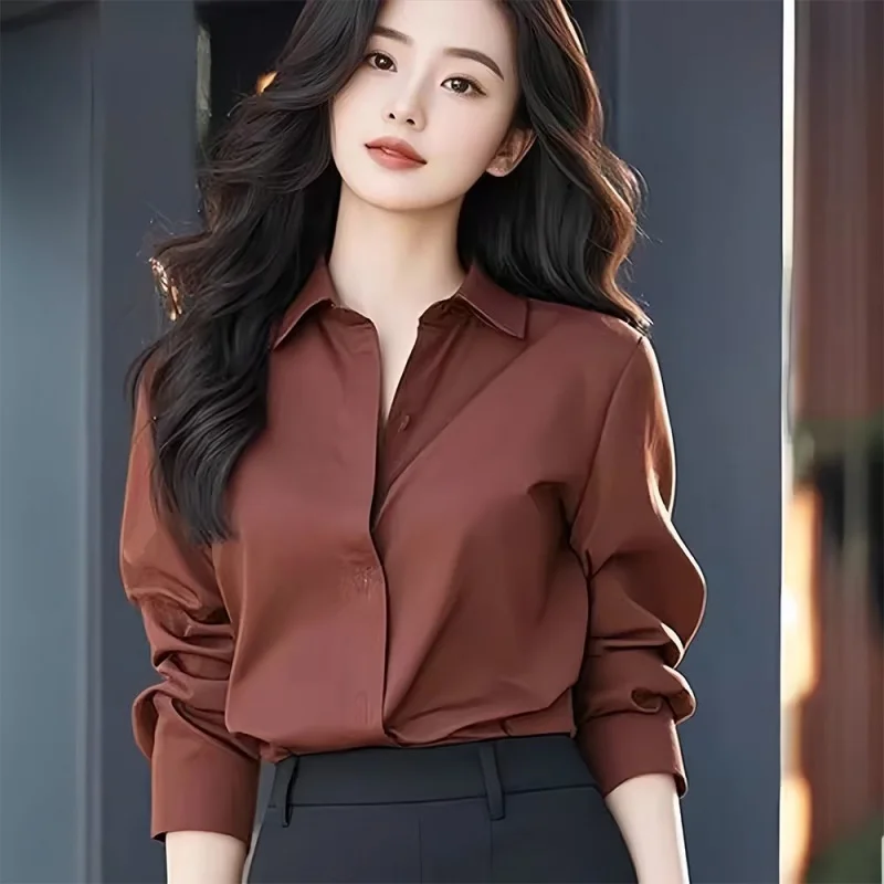 

Polo Shirts & Blouses Female Loose Long Sleeve Luxury Women's Social Blouse Elegant And Youth Woman Shirt