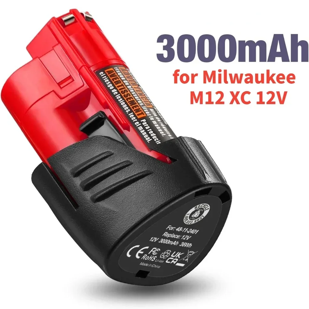 

M12 3000mAh Replacement Battery for Milwaukee M12 XC Cordless Power Tools Replace 48-11-2401,48-11-2402,48-11-2440,48-11-2411