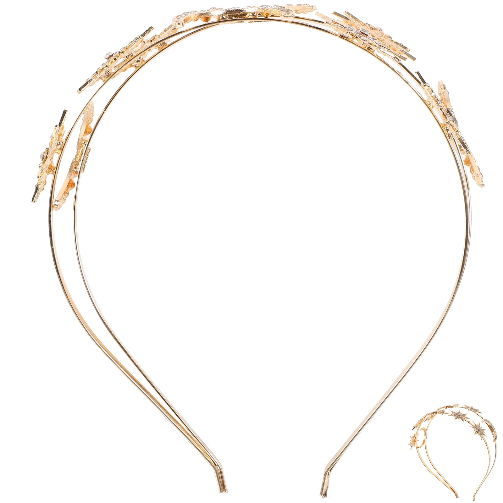 

Двухслойная повязка на голову со звездой и луной, головной убор из сплава с короной богини, аксессуар для свадебной вечеринки, повязка на голову со звездой и луной, головной убор богини