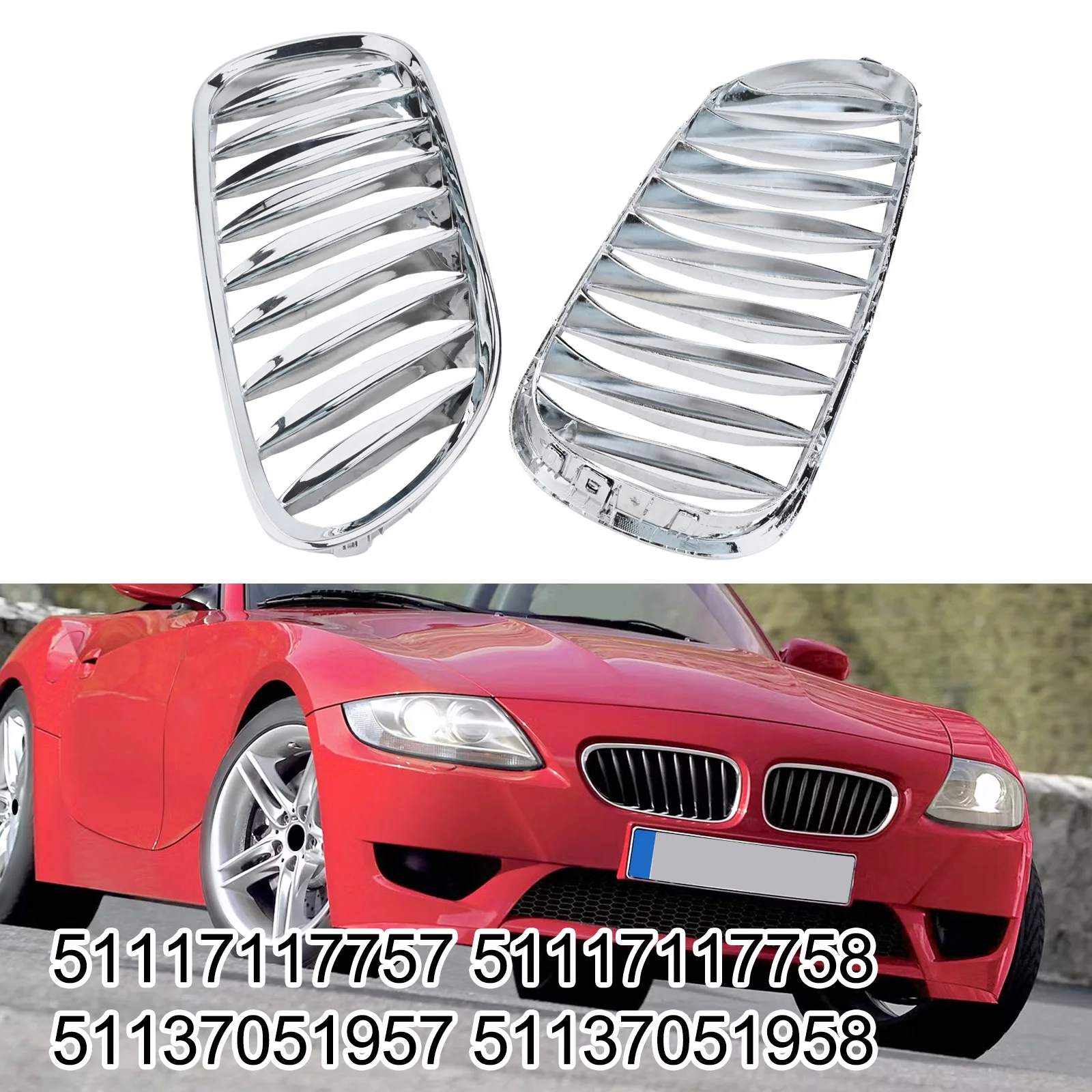 

For BMW Z4 E85 Coupe Convertible Silver Plating Front Kidney Grille 2003~2008 51117117757# Replacement Automobile Part