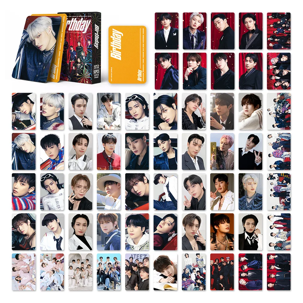 

92Pcs/Set Kpop Idol ATEEZ New Album BIRTHDAY Lomo Cards Yunho Yeosang Hongjoong San HD Printd Photocards Sticker Fans Gift