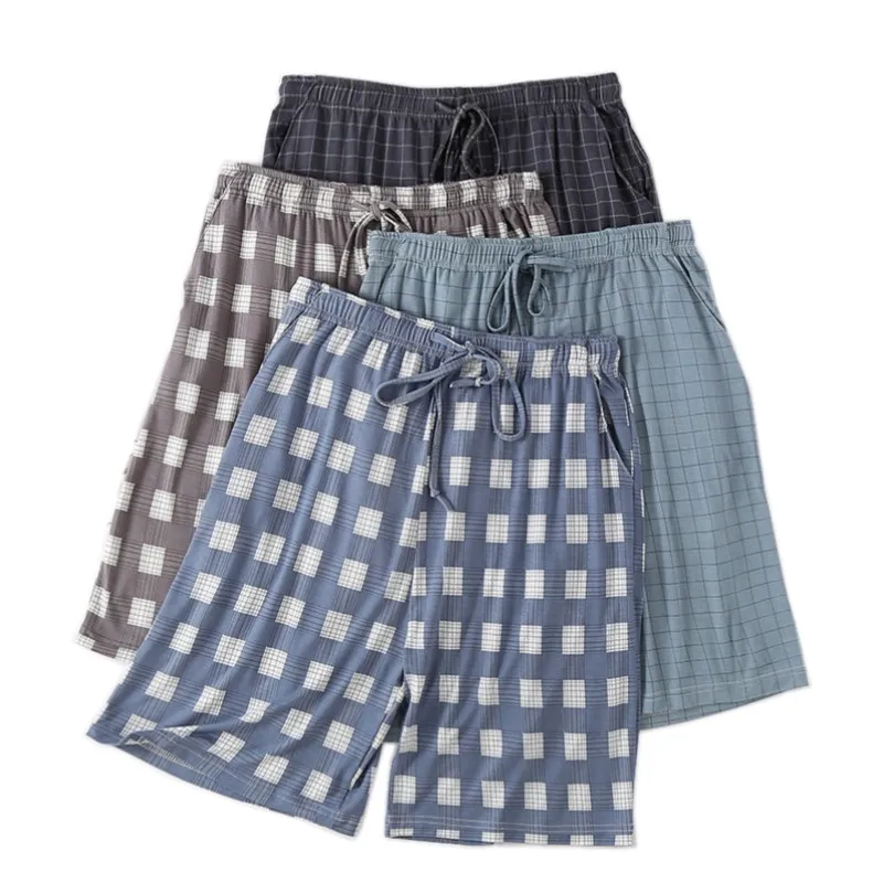 

Summer Top Quality Men Viscose Sleep Bottoms Male Comfptable Beach Shorts Pajama Shorts Men Casual Plaid Half Pants Home Shorts