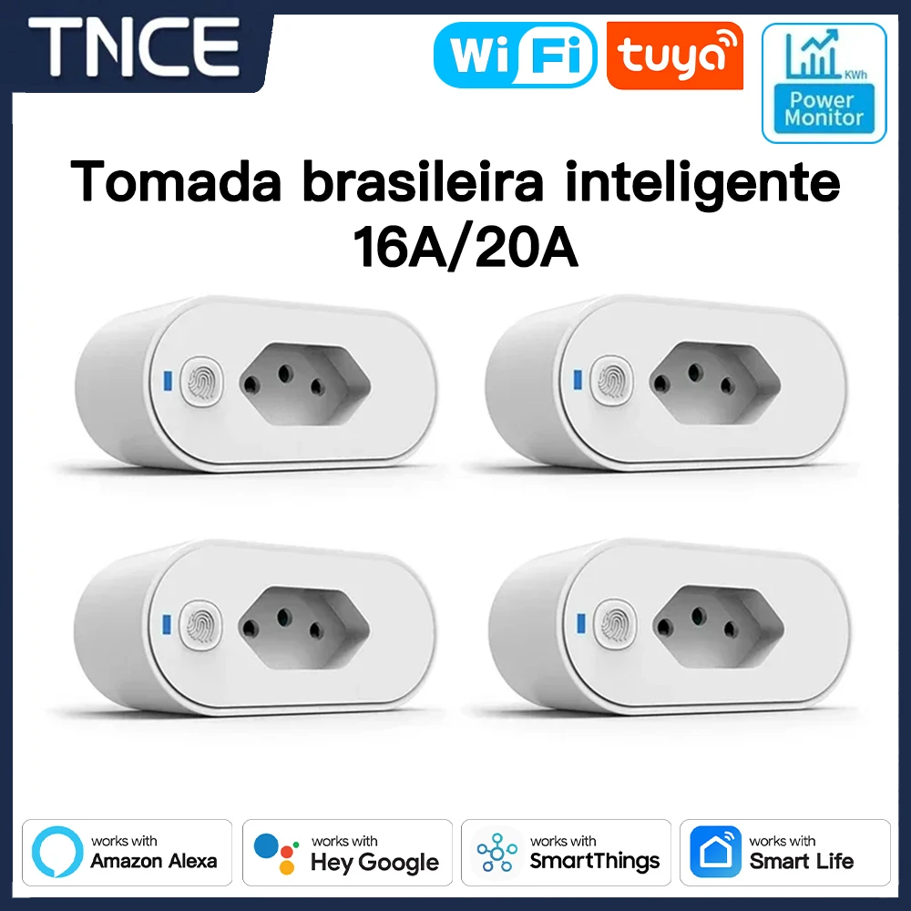 

Переходник TNCE Tuya с бразильской вилкой, 16/20A, Wi-Fi или zigbee, розетка с монитором питания, умным управлением, голосовым управлением с Google home alexa