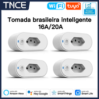 TNCE Tuya brazil plug 16/20A,WIFI or zigbee socket adapter with power monitor, Smart control outlet,Voice with Google home alexa